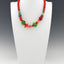 Coral and Green Lampwork Beads with Vintage Red Vinyl Bead Necklace, Glass Beach Necklace,  Tropical Color Necklace