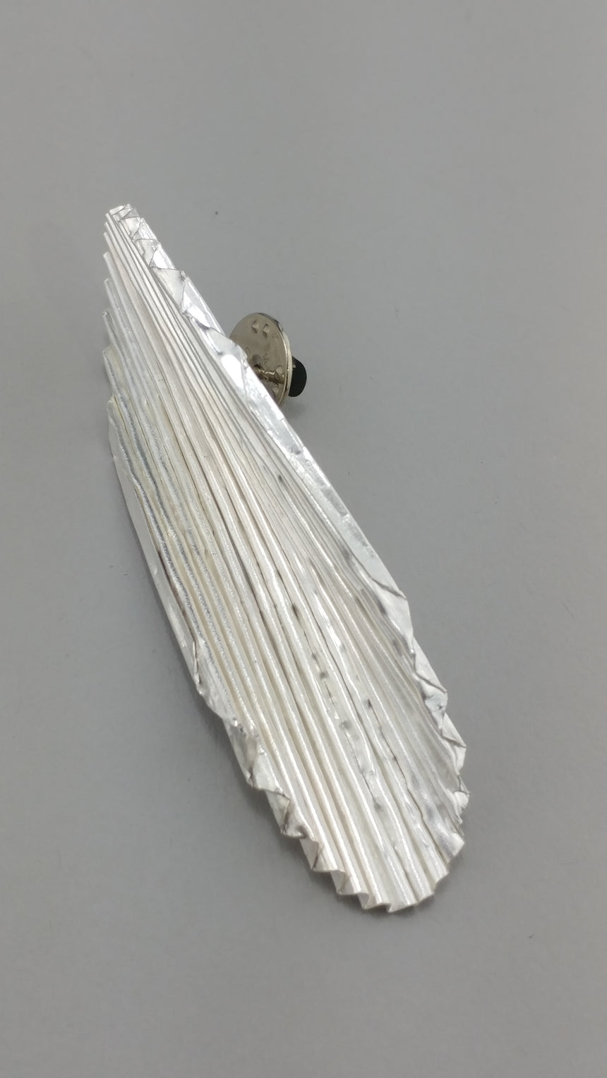 Ruffled Silk Fold Formed Corrugated Wavy Pin Brooch, Statement Brooch, Fine Silver, Looks like a Chip Brooch