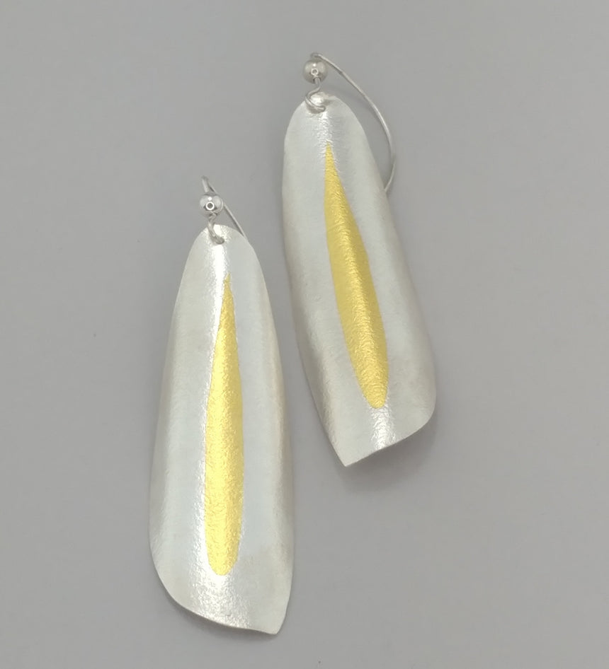 Winged Silver Earrings with Gold Keum Boo, Large Lightweight Silver and Gold Earrings,  Kinetic Earrings, Handmade and Unique Earrings