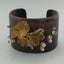 Wooden Cuff with Handcarved Bronze and Glass Sea Urchins, Bronze Metal Clay, Unique Cuff, One of a Kind Gift