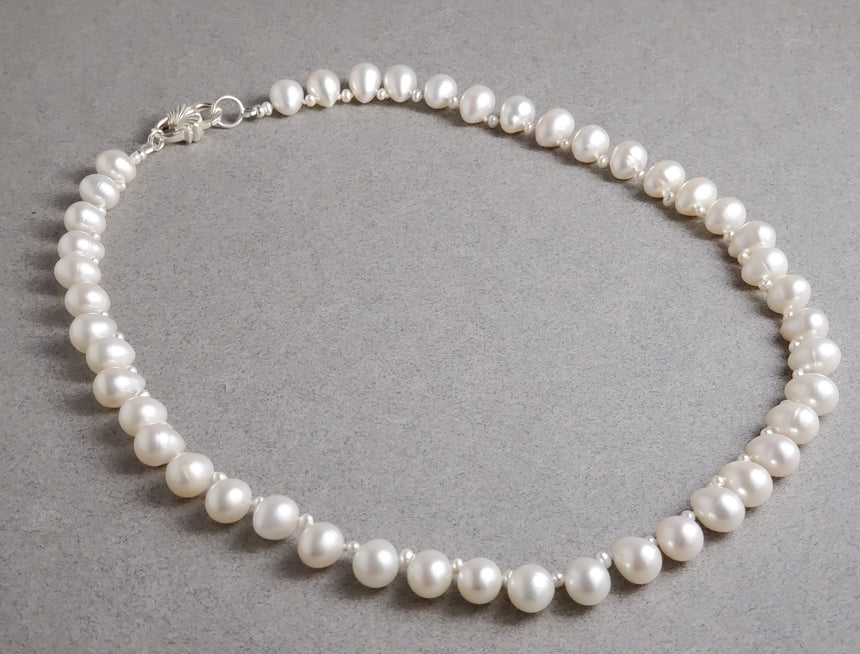 Stick Pearl Freshwater Pearl Necklace, Hand knotted Natural Pearls, Wedding  Pearl Necklace.