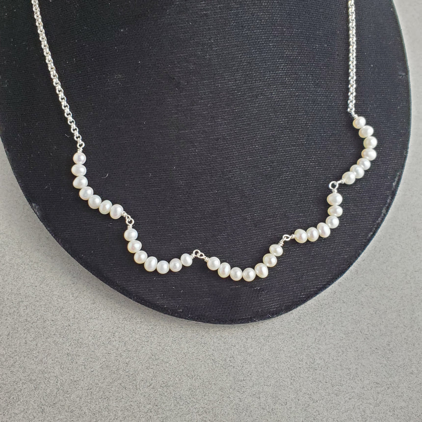 Delicate Bridal Necklace, Freshwater Pearl Swag Necklace, Handmade Sterling Necklace, Bridesmaid Necklace