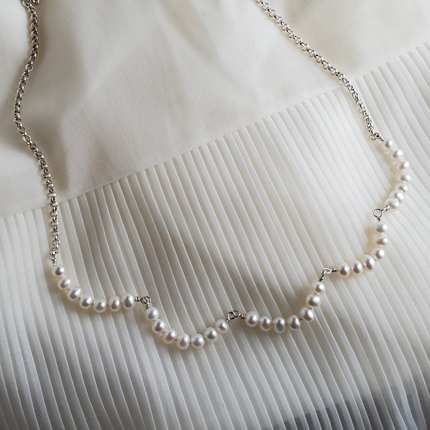 Delicate Bridal Necklace, Freshwater Pearl Swag Necklace, Handmade Sterling Necklace, Bridesmaid Necklace