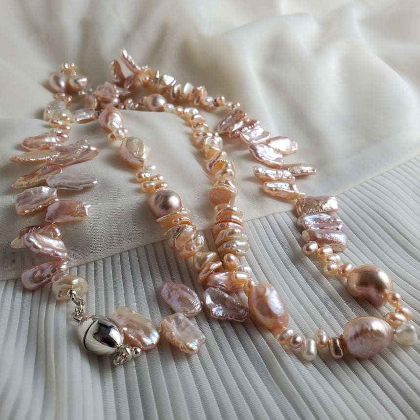 Opera Length Mixed Pearl Necklace, Assorted Shape Pearls, Bridal Pearl Necklace, Statement Pearl Necklace
