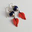 Lapis Lazuli  and Coral Lampwork Earrings; Blue, Silver and Coral Earrings; Tropical earrings; Kinetic Earrings