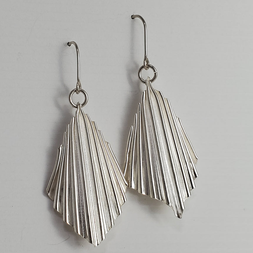 Silver Ruffled Kite Earrings, Micro Fold Formed Kinetic Earrings, Corrugated Silver Earrings