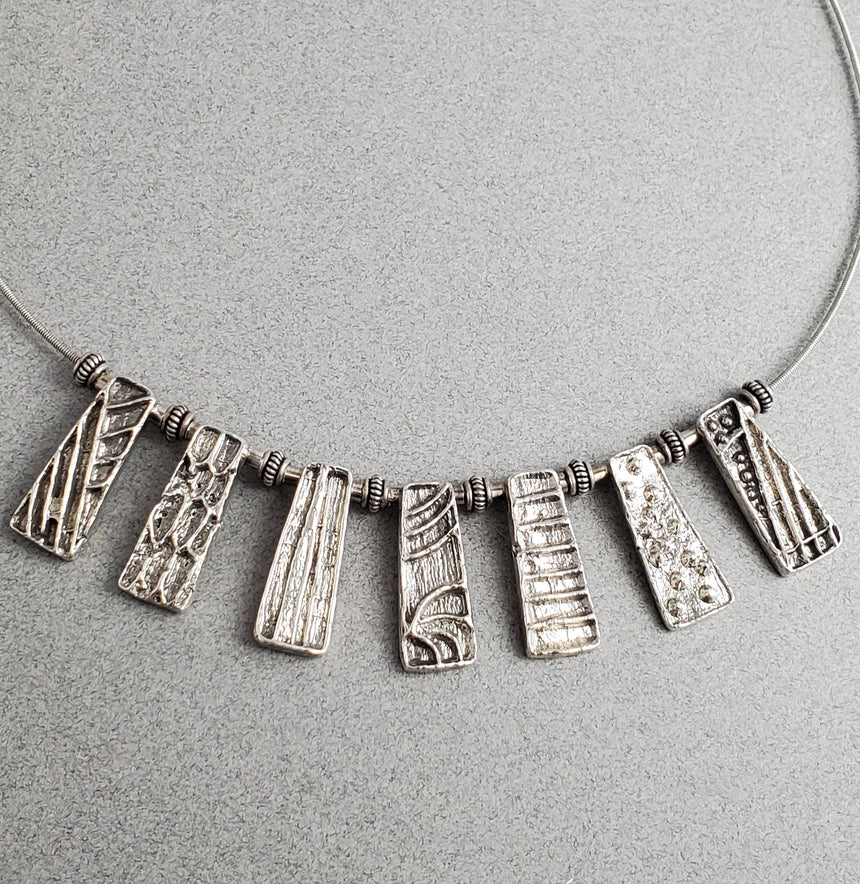 Recycled Silver Necklace, Multi-style Recycled Silver Charm Necklace, Hand-cast Silver Charm Necklace,  Geometric Pattern Charms