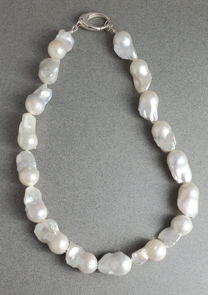 Huge Baroque Freshwater Pearl Necklace, Hand Knotted Natural Pearls, Wedding Pearl Necklace, Large White Pearl Necklace