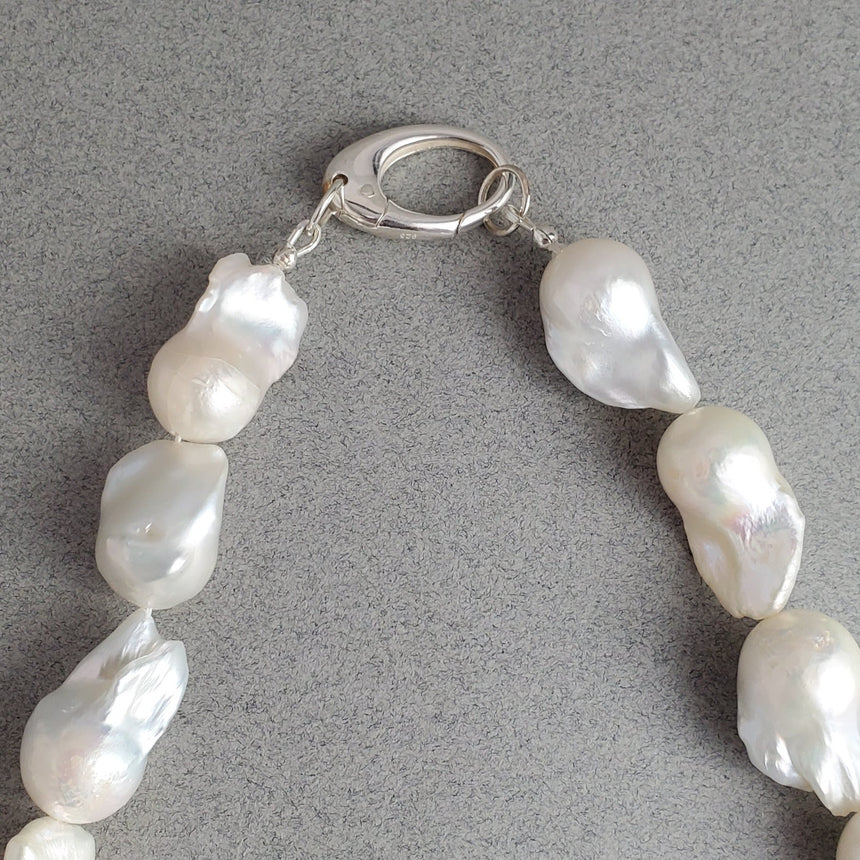 Huge Baroque Freshwater Pearl Necklace, Hand Knotted Natural Pearls, Wedding Pearl Necklace, Large White Pearl Necklace