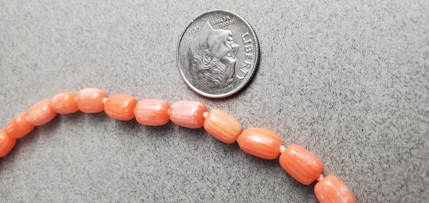 Vintage, Natural, Untreated, Coral Necklace, Hand Knotted Necklace, Barrel Shaped Coral Necklace