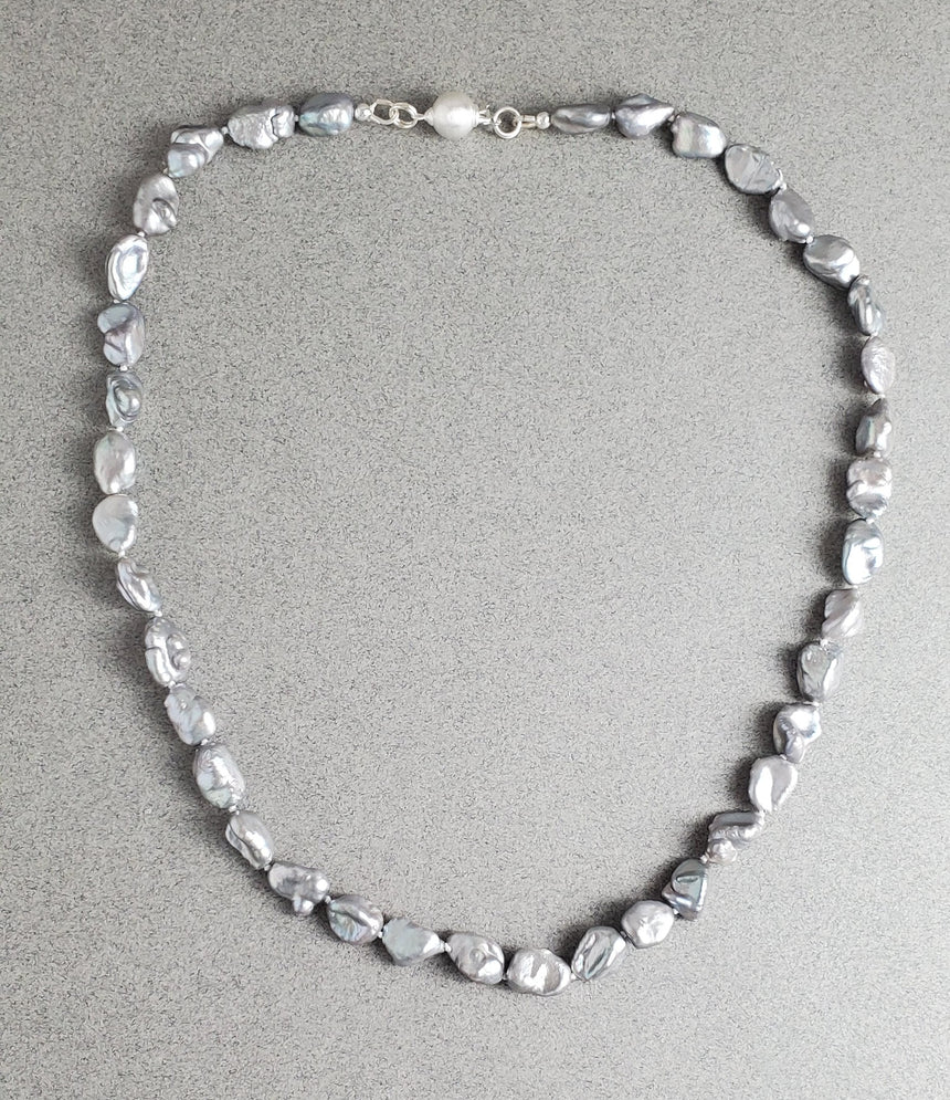 Grey Freshwater Pearl Necklace, Baroque Freshwater Pearls, Casual Pearl Necklace, Statement Pearl Necklace