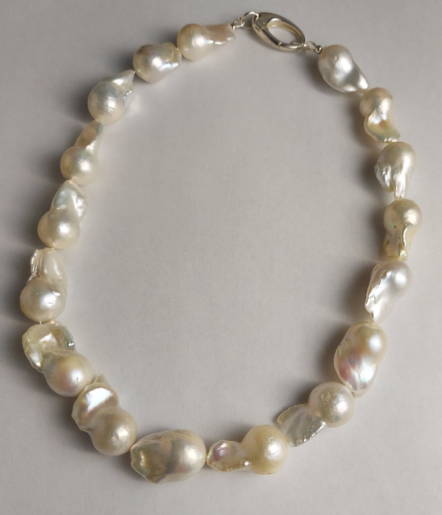 Extra Large Baroque Freshwater Pearl Necklace, Hand knotted Natural Pearls, Wedding Pearl Necklace, Statement Pearl Necklace