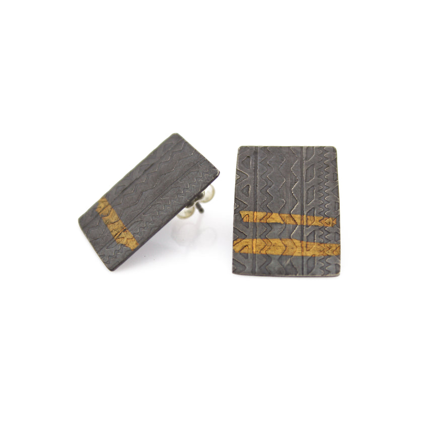 Keum Boo Silver and Gold Tribal Oblong Earrings