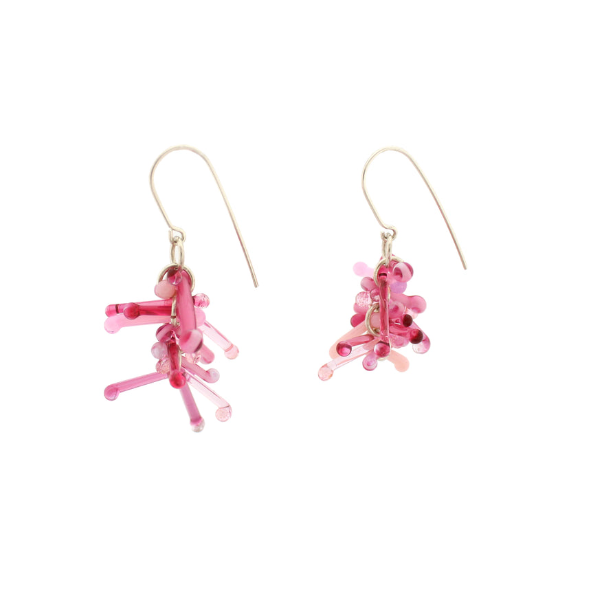 Shades of Pink Kinetic Earrings of Lampwork Glass Jack with sterling silver ear wires.