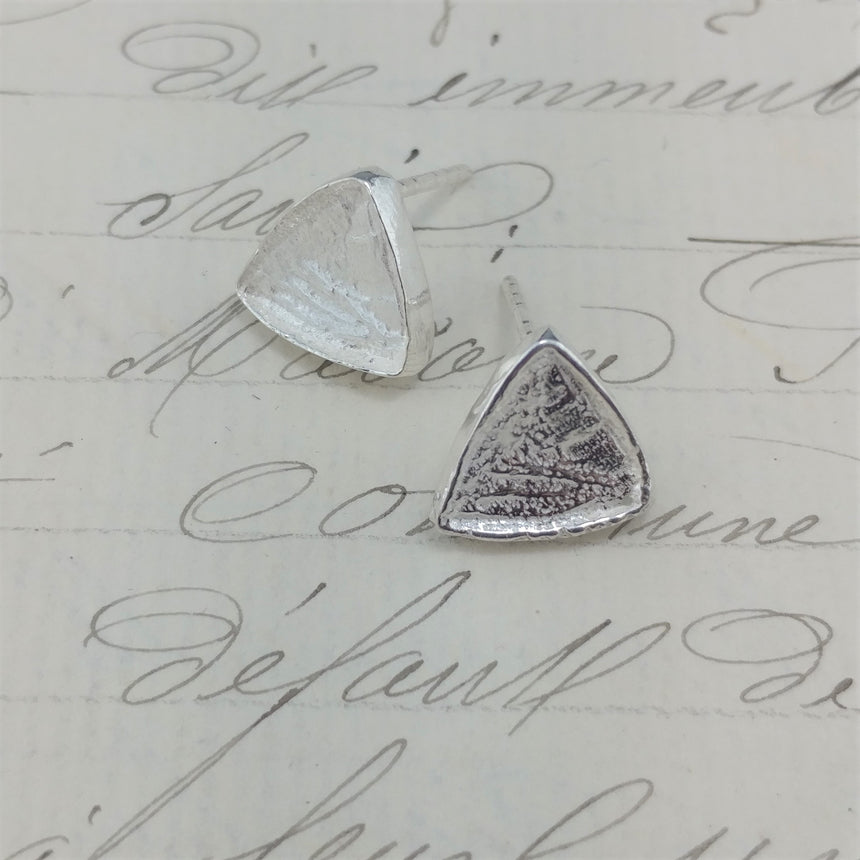 Triangle Stud Earring from Recycled Silver, Handcast silver, Recycled Silver