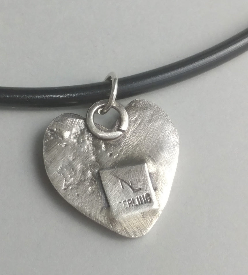 Silver Heart Pendant on Rubber Cord with silverclasp