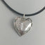 Puffy Recycled Silver Heart Pendant on Leather Cord with Silver Clasp