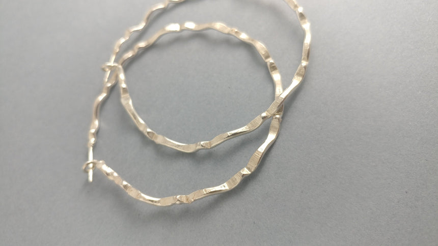 Sterling Silver Hoop Earrings with a choppy wave pattern, Hoop Earrings, Silver Hoops