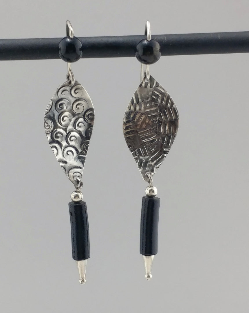 Silver and Black Statement Earrings, Sterling Silver,  Black Patina, Kinetic Earrings, Statement Earrings