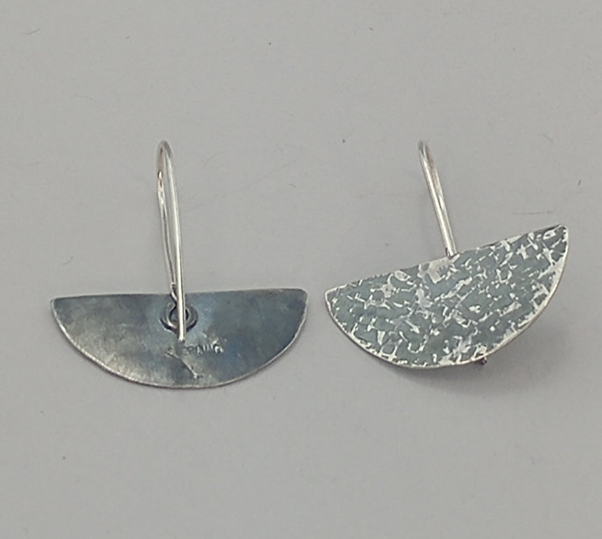 Silver half circle earrings, Textured Sterling Silver Earring, Silver Ear Stud