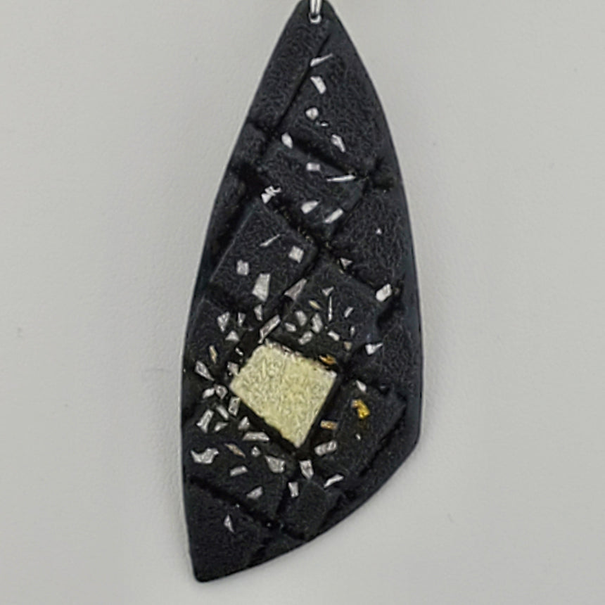 Black and Silver Enamel Pendant on a Silver Neck-wire; Silver, Gold and Black Enamel, Sterling Silver Neck-wire