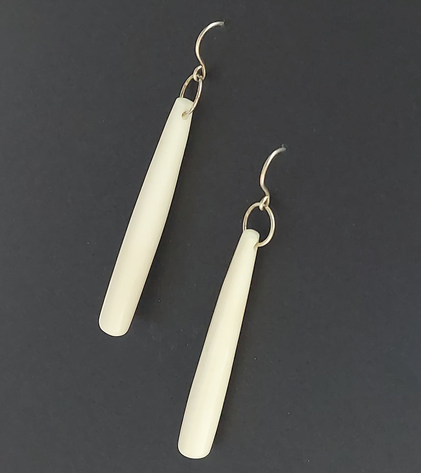 Minimalist carved bone white earrings, Summer earrings, Handmade earrings, sterling silver wires